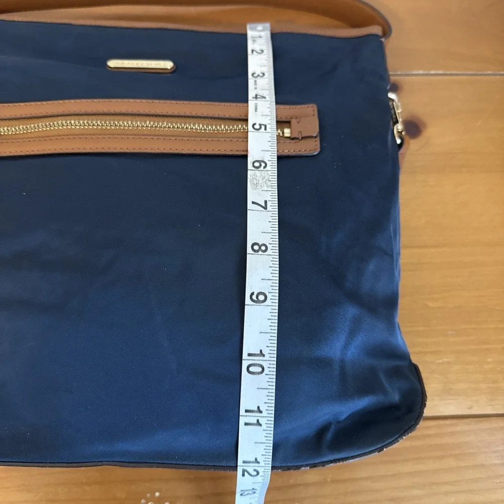 Michael Kors Kempton Tote Navy Nylon & Brown Trim Gold Tone Hardware Accents